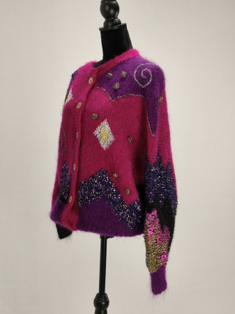 Cardigan artizanal magenta mohair fir metalic oversize XL XXL [1]