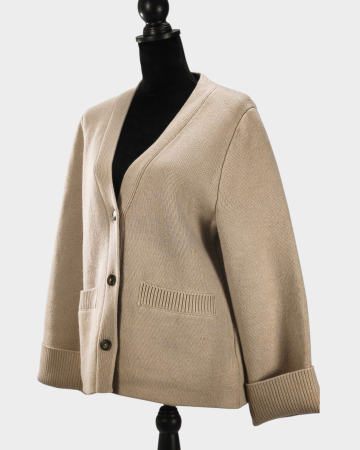 Cardigan bej 100% lână nasturi buzunare M–L [3]