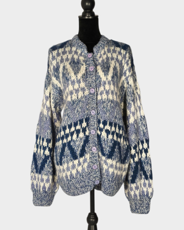Pulovere și cardigane - Cardigan 100% mohair tricotat manual în Portugalia cu motive geometrice
