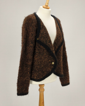 Cardigan Madeleine maro negru 45% lână nasturi metalici L [3]