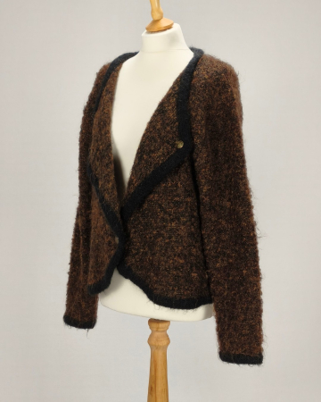 Cardigan Madeleine maro negru 45% lână nasturi metalici L [1]