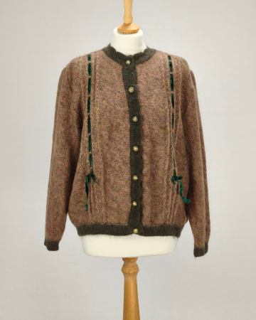 Pulovere și cardigane - Cardigan Sabri & Lory maro din blend de mohair cu catifea verde