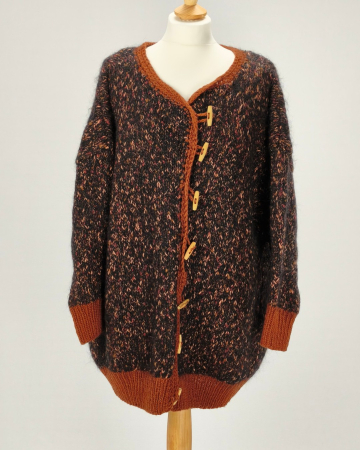 Pulovere și cardigane - Cardigan oversize maro blend de mohair și lână cu nasturi din lemn