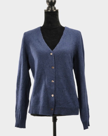 Femei - Cardigan Cashmere albastru 100% cașmir cu nasturi din sidef M-L