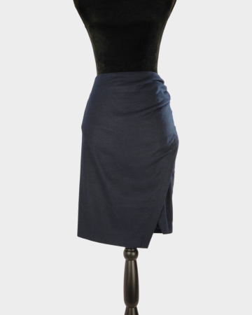 Femei - Fustă Armani Jeans bleumarin din blend de lână cu drapaj lateral