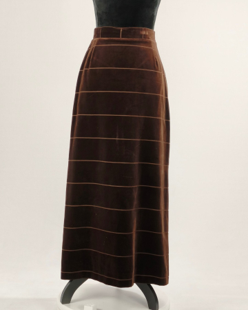 Fuste - Fustă maxi vintage Niedieck Brillant Samt catifea 100% bumbac maro