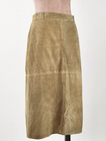 Fustă midi camel din piele întoarsă, dublată, mărime M [3]