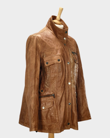 Geacă din piele maro caramel stil boho-safari cu capse [1]