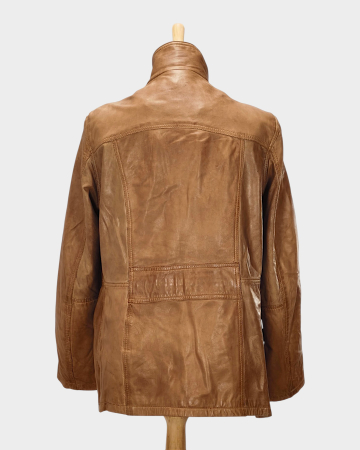 Geacă din piele maro caramel stil boho-safari cu capse [2]