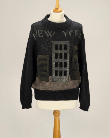 Pulovere și cardigane - Iceberg pulover Made in Italy lână alpaca mohair cu inserții din piele New York