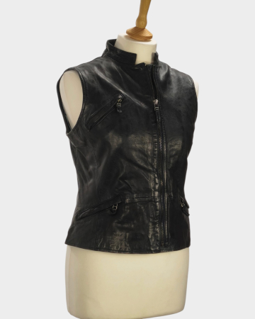 Vestă Massimo Dutti din piele netedă gri petrol, cu fermoar, mărime S [3]