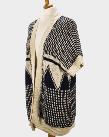 MOS MOSH cardigan alb bleumarin 100% bumbac geometric S–L [1]