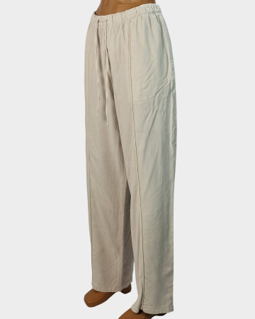Pantaloni Anko crem din in și vâscoză cu talie elastică mărime L–XL [1]