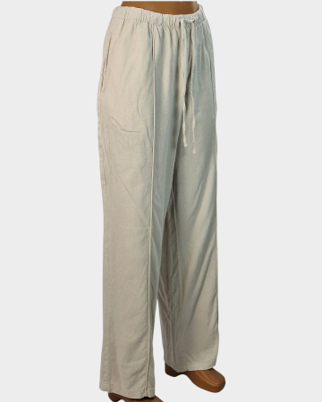 Pantaloni Anko crem din in și vâscoză cu talie elastică mărime L–XL [3]