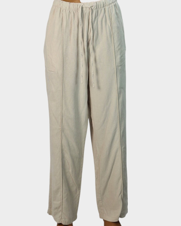 Pantaloni - Pantaloni Anko crem din in și vâscoză cu talie elastică mărime L–XL