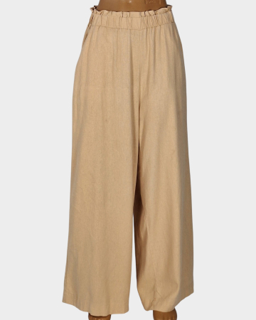 Pantaloni - Pantaloni damă Sports Girl din in și vâscoză bej cu croială amplă