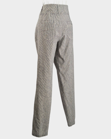 Pantaloni Rainbow din in și bumbac cu dungi fine alb-gri [2]