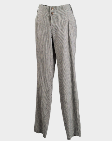 Pantaloni - Pantaloni Rainbow din in și bumbac cu dungi fine alb-gri