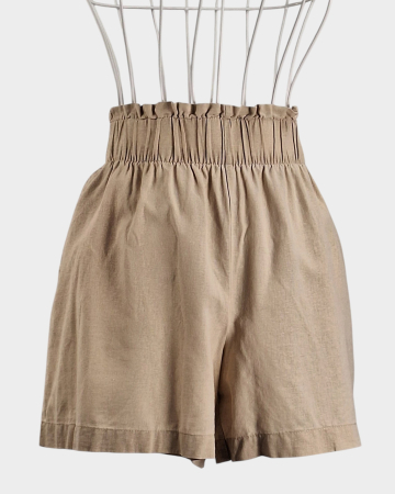Pantaloni - Pantaloni scurți Esmara din in și bumbac bej cu talie înaltă