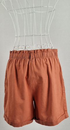 Pantaloni scurti din in si bumbac old rose marimea 38 [4]