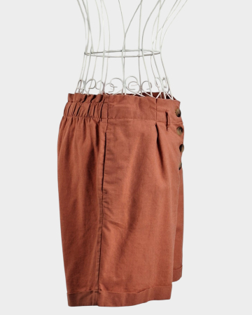 Pantaloni scurti din in si bumbac old rose marimea 38 [2]