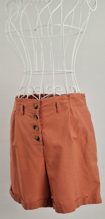 Pantaloni scurti din in si bumbac old rose marimea 38 [1]