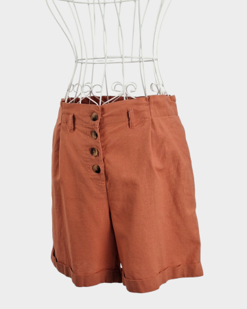 Pantaloni scurti din in si bumbac old rose marimea 38 [1]