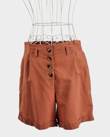 Pantaloni - Pantaloni scurti din in si bumbac old rose marimea 38