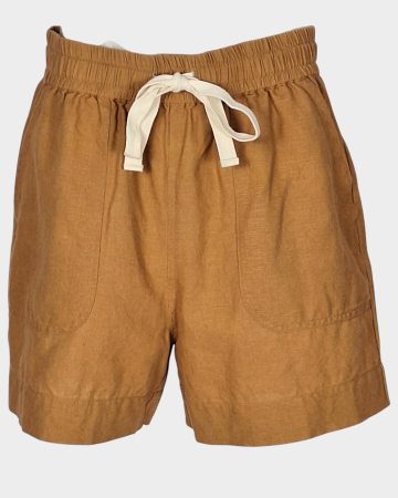 Pantaloni - Caramia – Pantaloni scurți Sussan din blend de in și bumbac camel damă