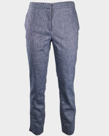 Pantaloni - Pantaloni Zara albastru melanj din amestec cu in