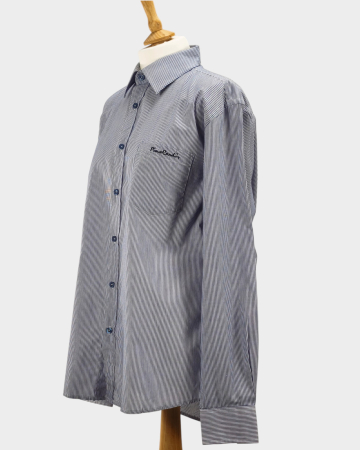 Pierre Cardin cămașă dungi fine bleumarin alb buzunar brodat L [1]
