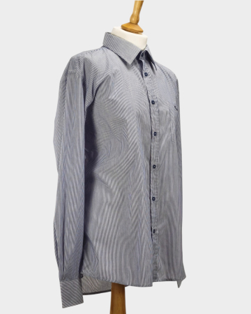 Pierre Cardin cămașă dungi fine bleumarin alb buzunar brodat L [3]