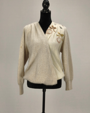 Pulovere și cardigane - Pulover 1PULL Made in Italy 40% angora 40% lână cu broderie M L