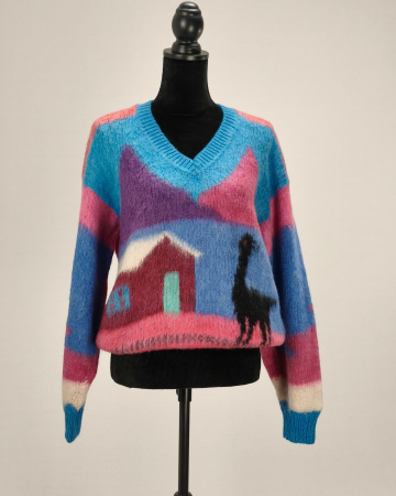 Pulovere și cardigane - Pulover artizanal mohair și cașmir multicolor cu lamă M–L