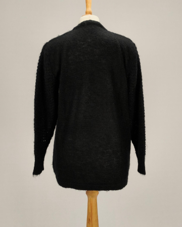 Pulover artizanal negru blend de mohair cu paiete roșii și mărgele negre [2]