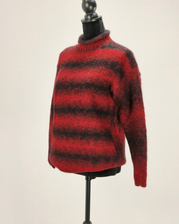 Pulover blend de mohair roșu cu negru, guler înalt, M-L [1]