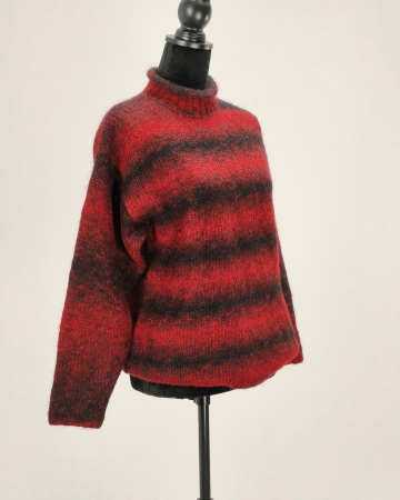 Pulover blend de mohair roșu cu negru, guler înalt, M-L [3]