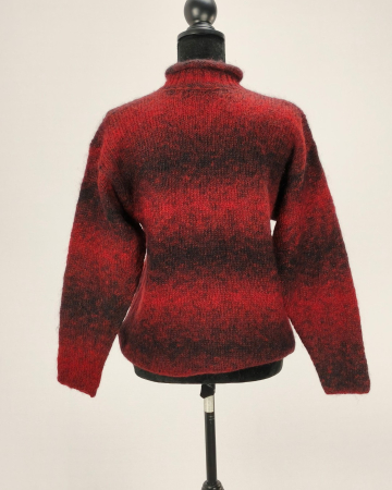 Pulover blend de mohair roșu cu negru, guler înalt, M-L [2]