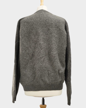 Pulover gri melanj din 100% cașmir cu decolteu rotund L-XL [2]