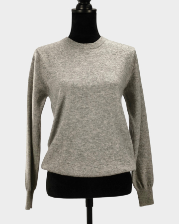 Pulover gri melanj 100% lână merinos decolteu rotund S–M [4]