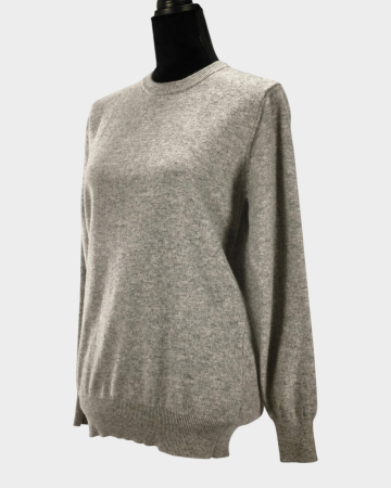 Pulover gri melanj 100% lână merinos decolteu rotund S–M [1]