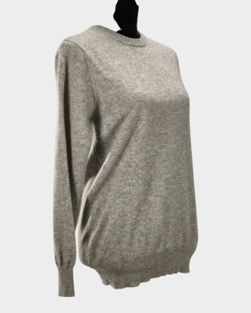 Pulover gri melanj 100% lână merinos decolteu rotund S–M [2]