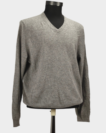 Pulover Reserve gri melanj din 100% cașmir cu decolteu în V XL [3]