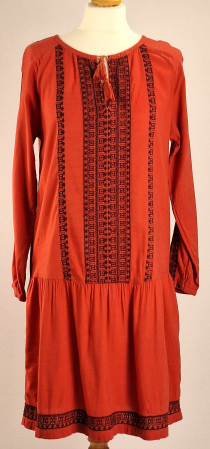 Rochii - Rochie midi boho rosu caramiziu viscoza bumbac broderie M-L