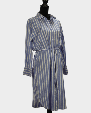 Rochie-cămașă H&M bleu cu dungi albe din in și bumbac [3]