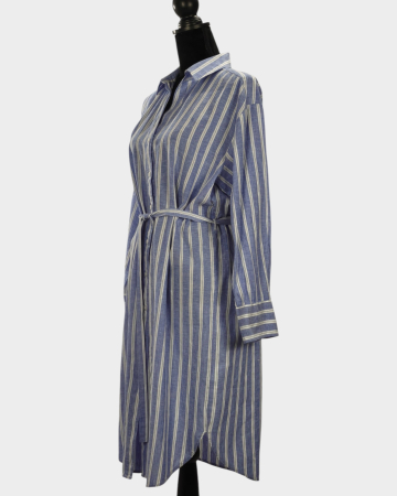 Rochie-cămașă H&M bleu cu dungi albe din in și bumbac [1]