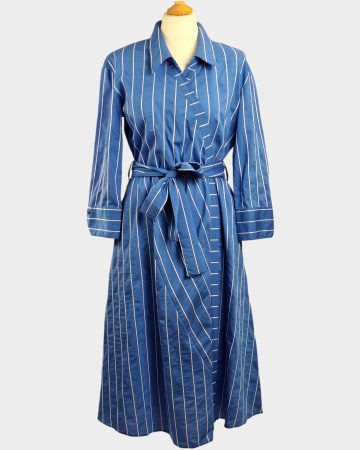 Rochii - Rochie camasa Hermosa albastra cu dungi si cordon marime 38