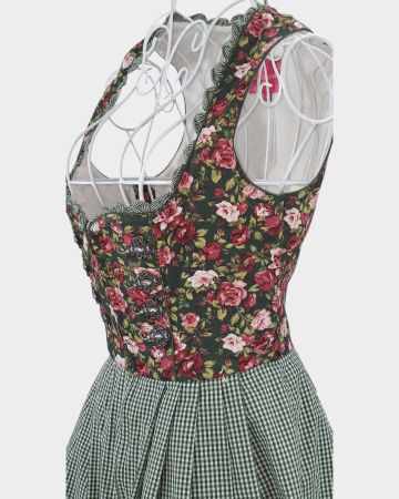 Rochii - Rochie-dirndl-Kruger-Madl-100-bumbac-florala-verde-Caramia