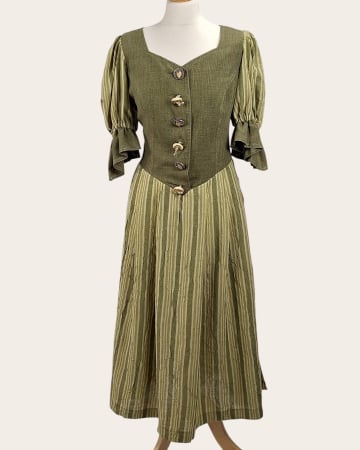 Rochii - Rochie Hagro stil Dirndl verde salvie cu nasturi