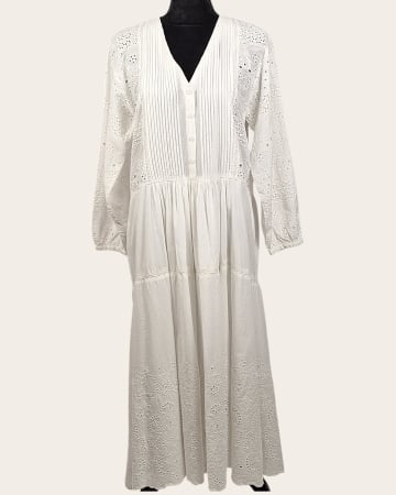 Rochii - Rochie maxi Zara din bumbac alb cu broderie anglaise